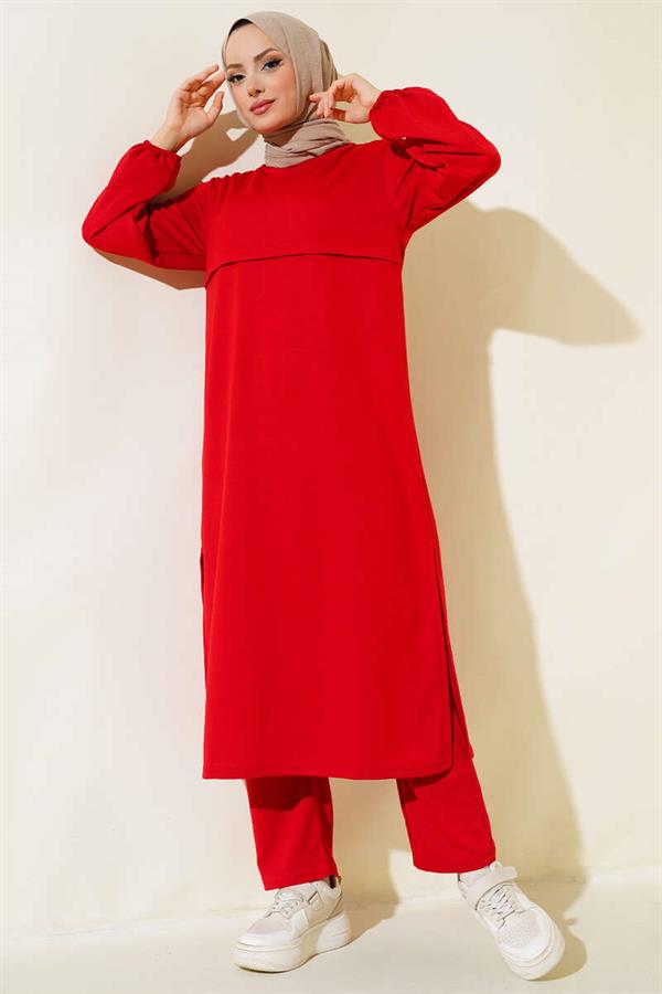  Slit Long 2 Piece Set Red