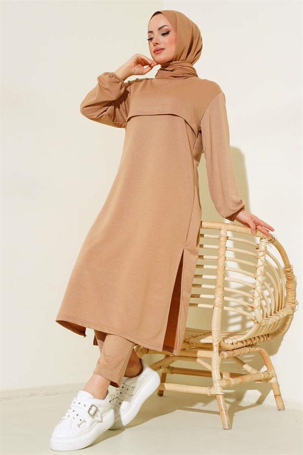 Slit Long 2 Piece Set Latte