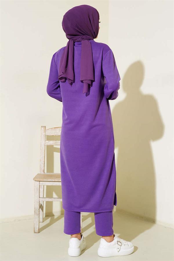 Slit Long 2 Piece Set Purple