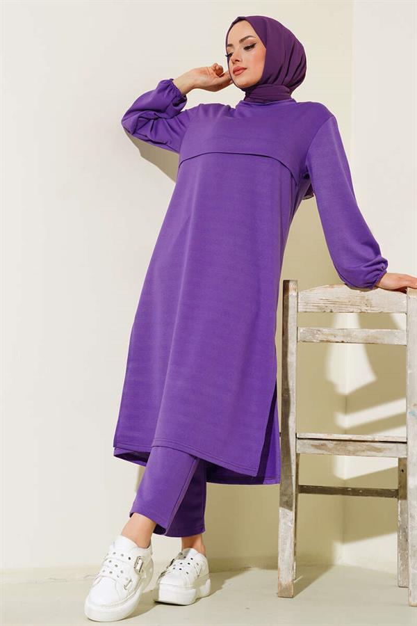 Slit Long 2 Piece Set Purple