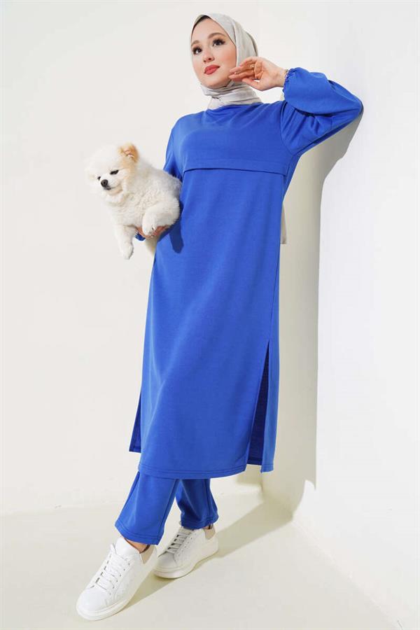 Slit Long Double 2 Piece Set Saxe