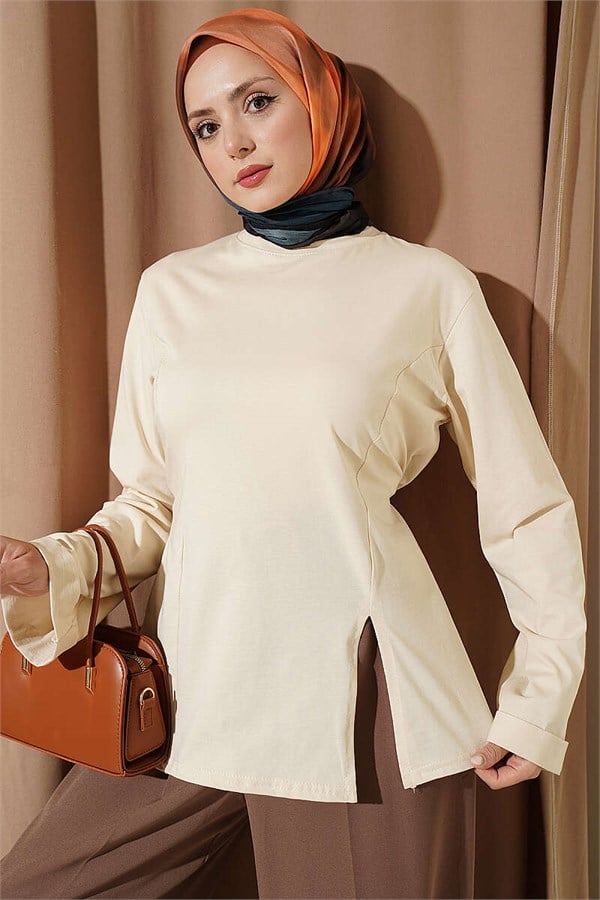 Beige Tunic with Slits and Tie-Up Sides