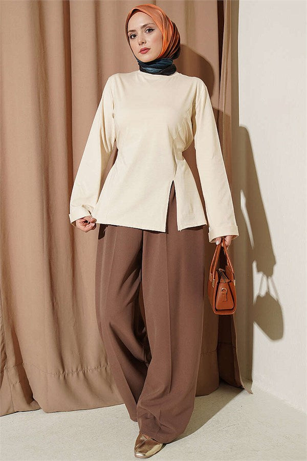 Beige Tunic with Slits and Tie-Up Sides