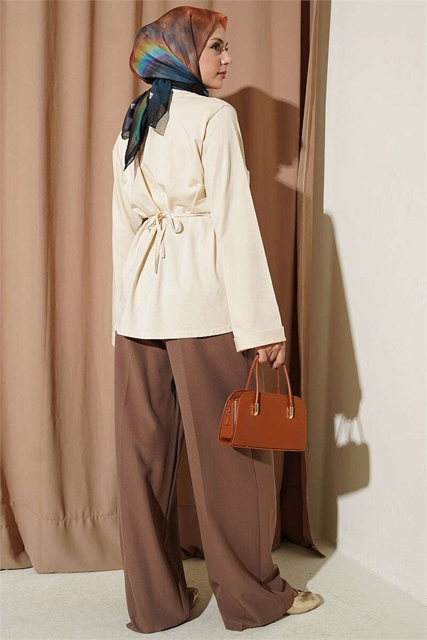 Beige Tunic with Slits and Tie-Up Sides