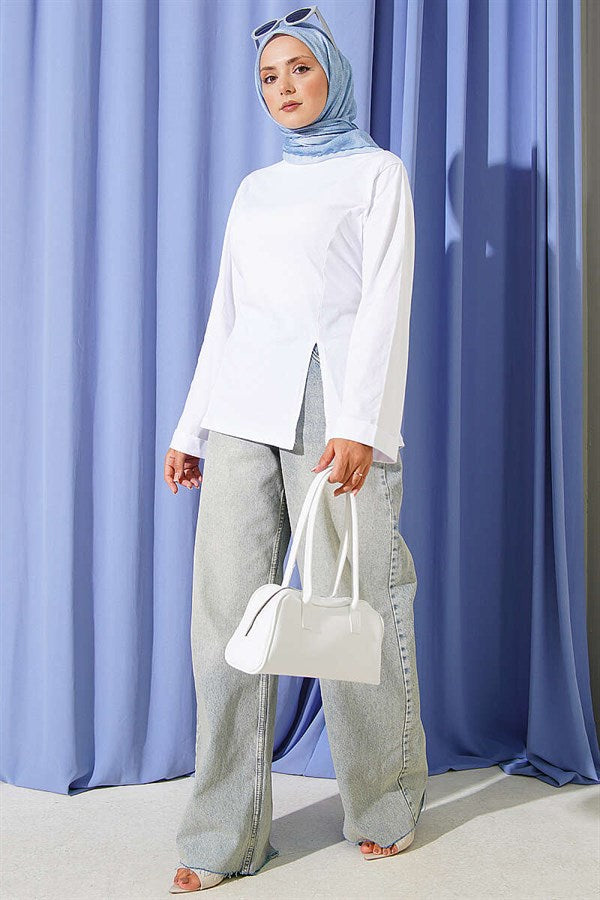 White Tunic with Slits and Tie-Up Sides