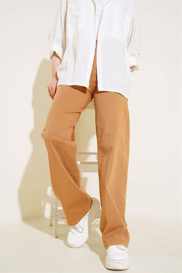 High Waist Straight Leg Trousers Camel