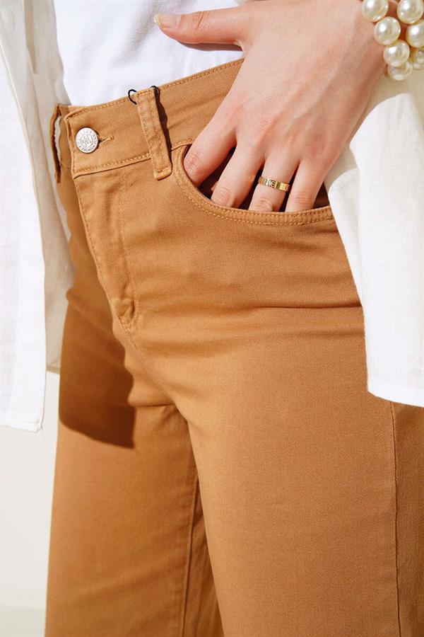 High Waist Straight Leg Trousers Camel