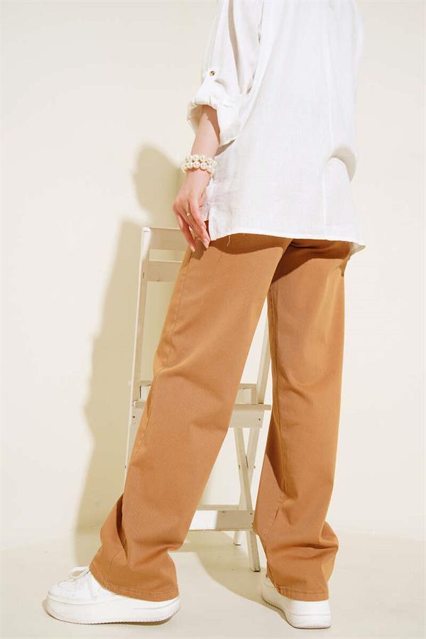 High Waist Straight Leg Trousers Camel