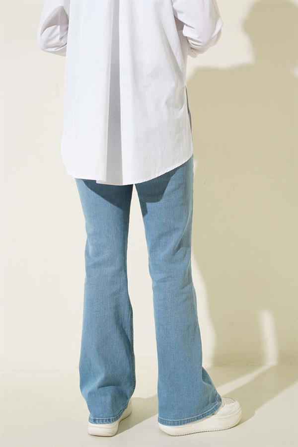 High Waist Bell-bottom Trousers Light Blue