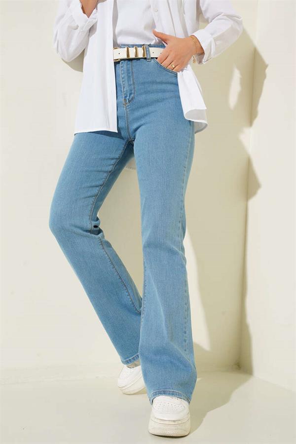 High Waist Bell-bottom Trousers Light Blue
