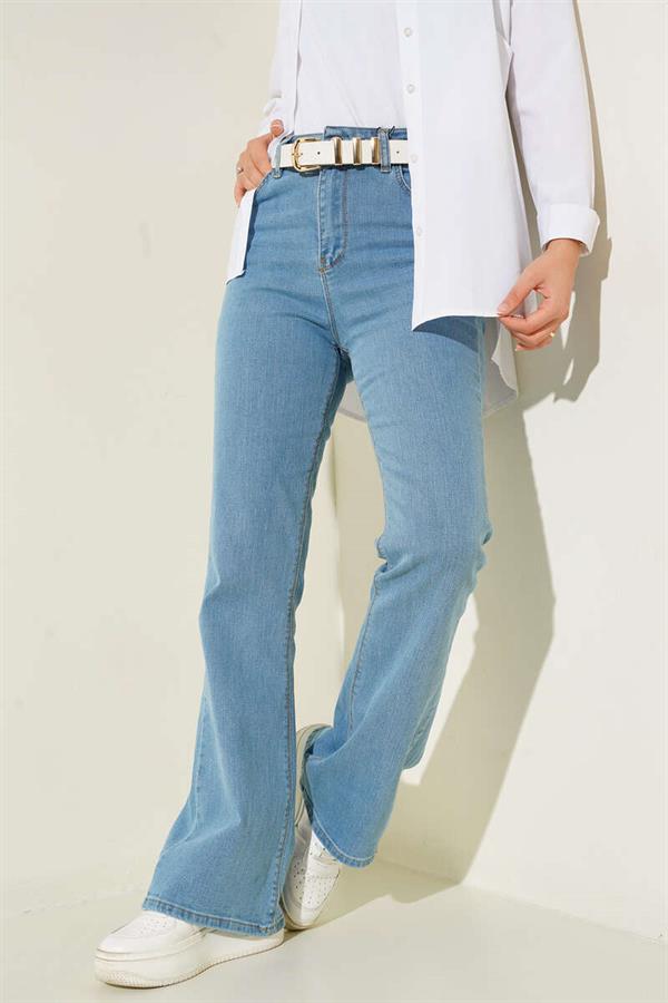 High Waist Bell-bottom Trousers Light Blue