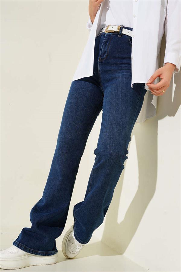 High Waist Bell-bottom Trousers Navy Blue