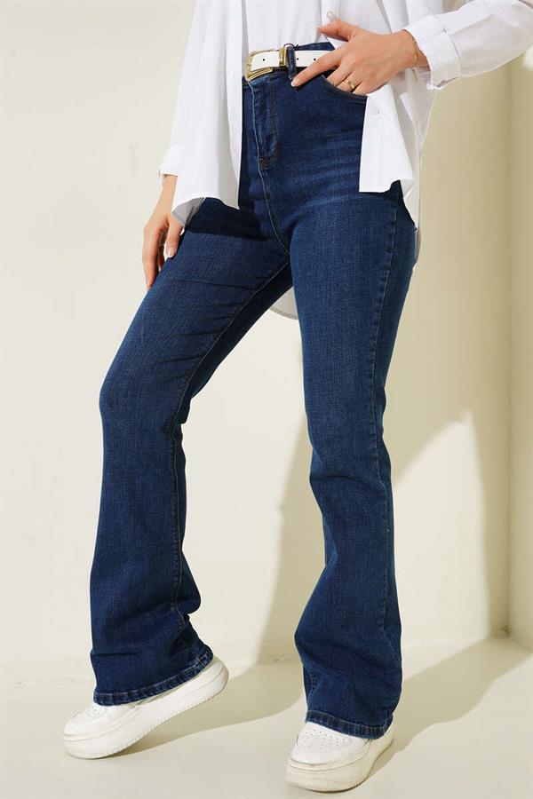 High Waist Bell-bottom Trousers Navy Blue