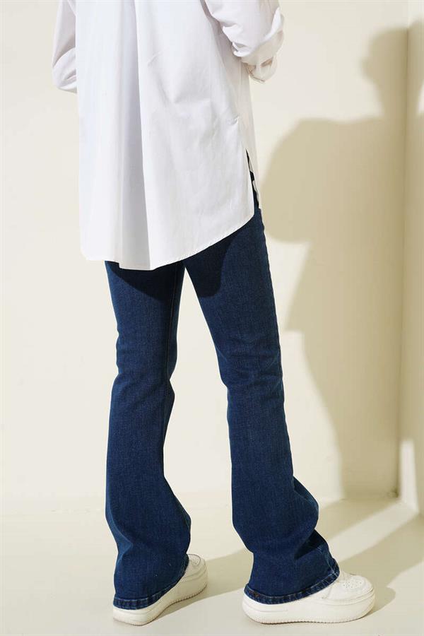High Waist Bell-bottom Trousers Navy Blue
