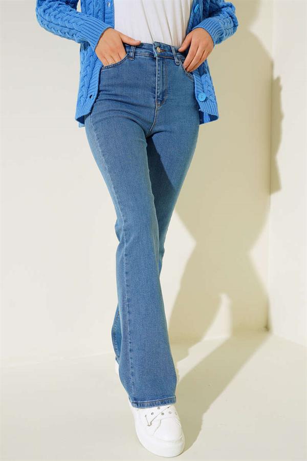 High Waist Bell-bottom Trousers Blue