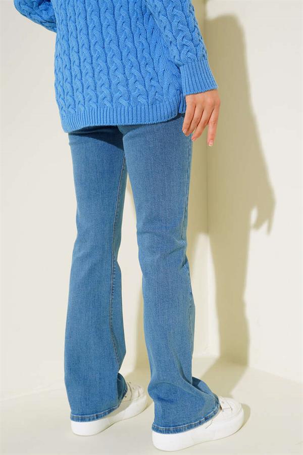 High Waist Bell-bottom Trousers Blue