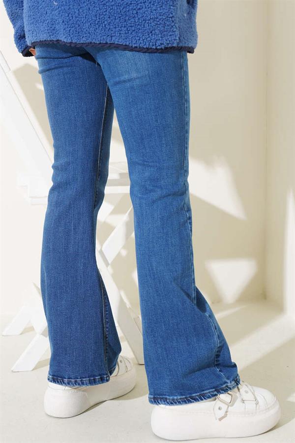 High Waist Bell-bottom Trousers Medium Blue