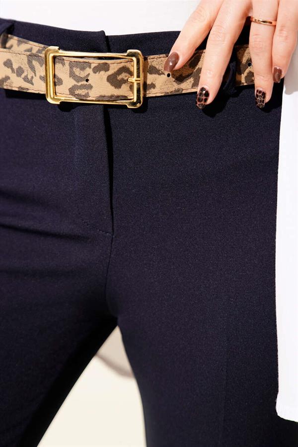 High Waist Belted Navy Blue Trousers