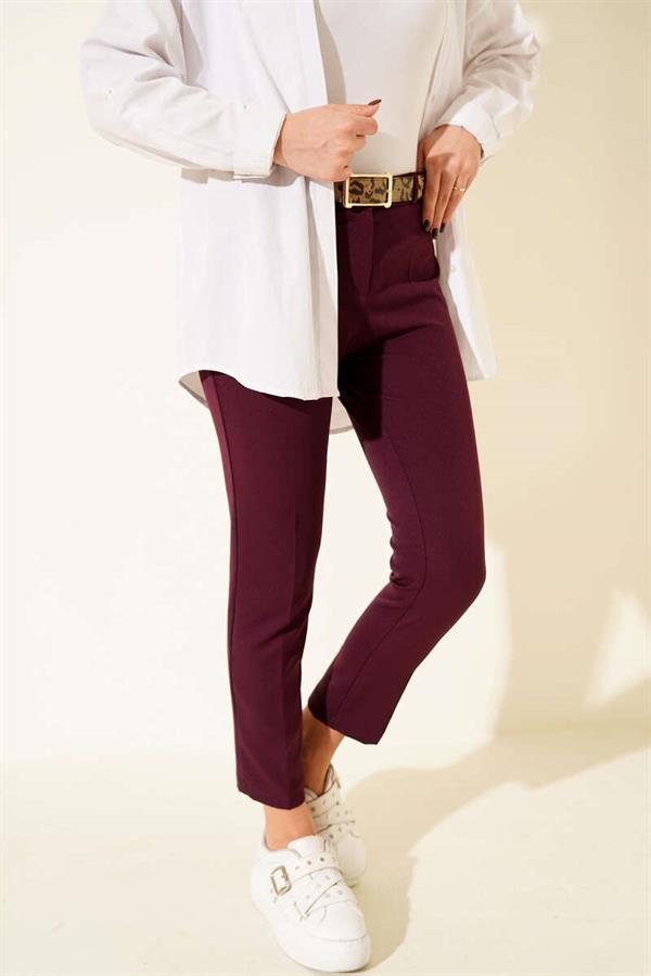 High Waist Belted Purple Trousers