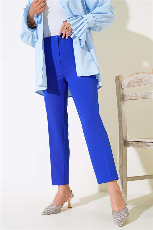 High Waist Fabric Trousers Saxe