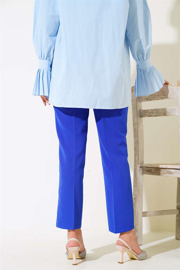High Waist Fabric Trousers Saxe