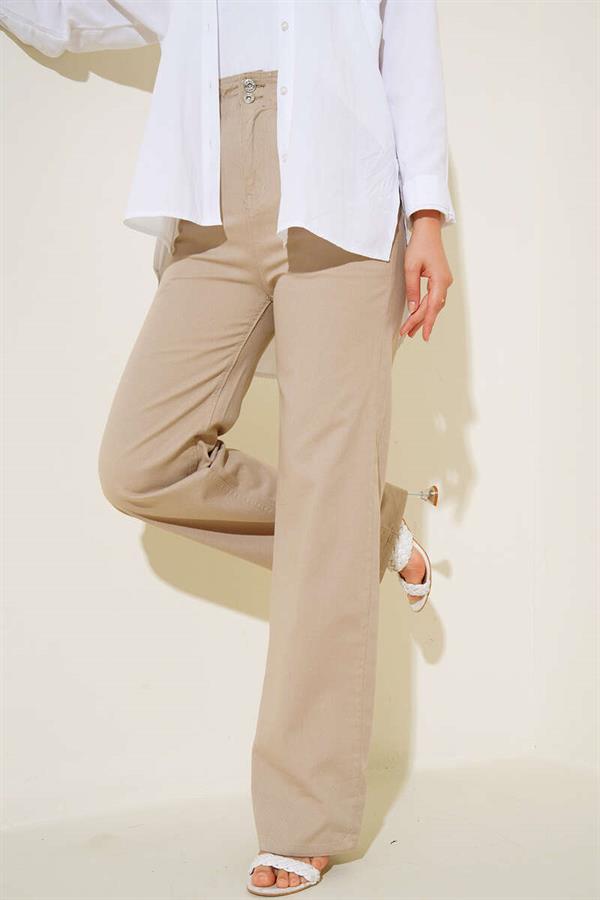 High Waist Elastic Casual Trousers Stone