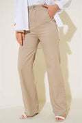 High Waist Elastic Casual Trousers Stone