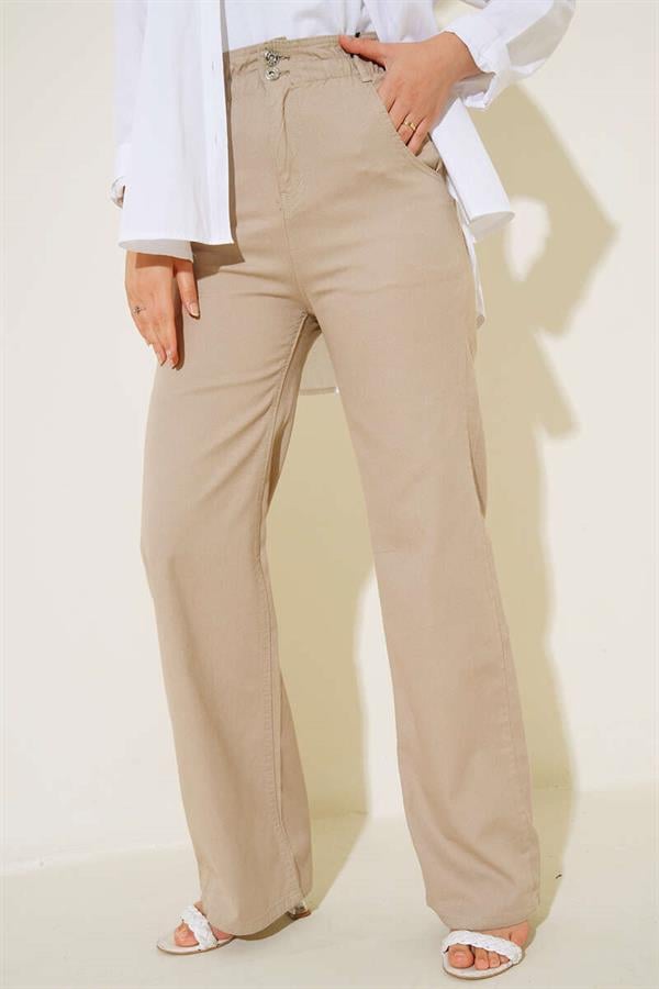 High Waist Elastic Casual Trousers Stone