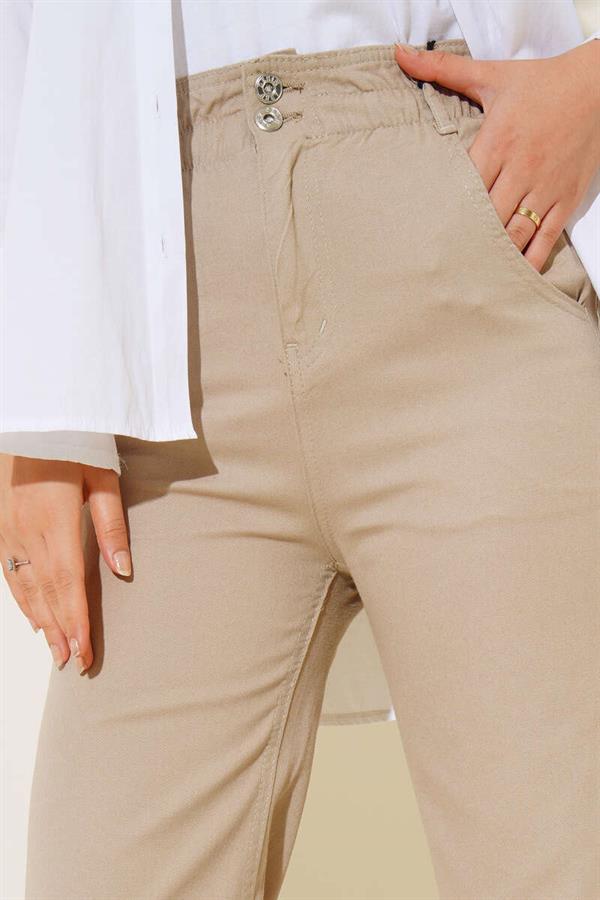 High Waist Elastic Casual Trousers Stone