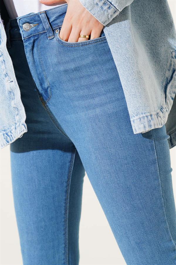 High Waist Bell-bottom Trousers Light Blue