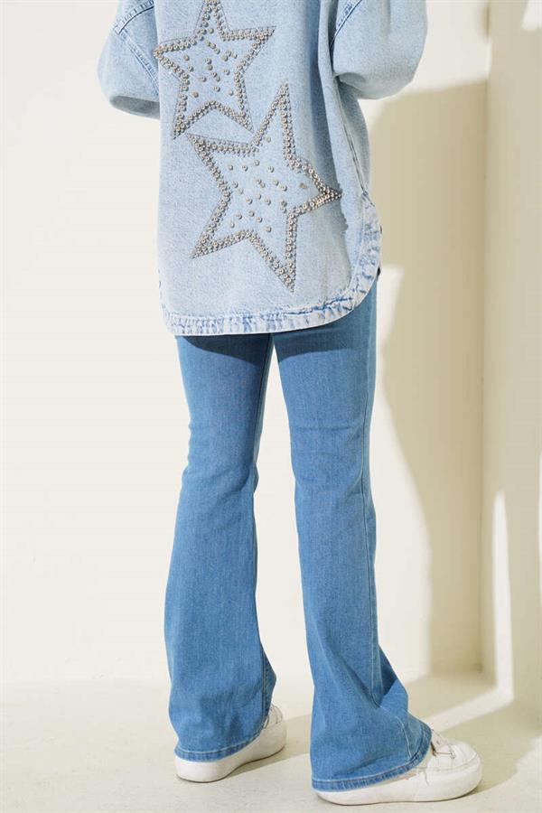 High Waist Bell-bottom Trousers Light Blue