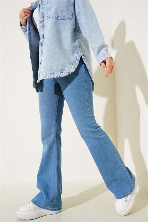 High Waist Bell-bottom Trousers Light Blue