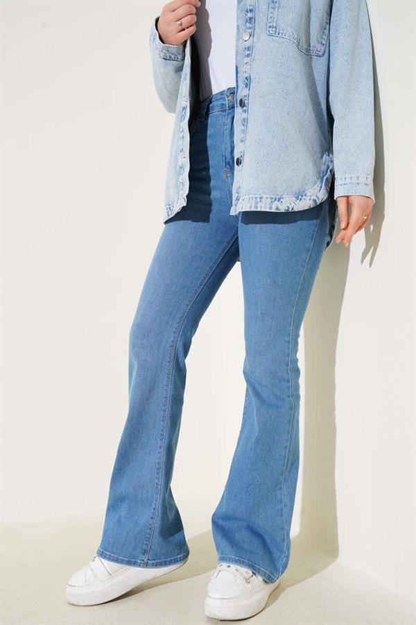 High Waist Bell-bottom Trousers Light Blue