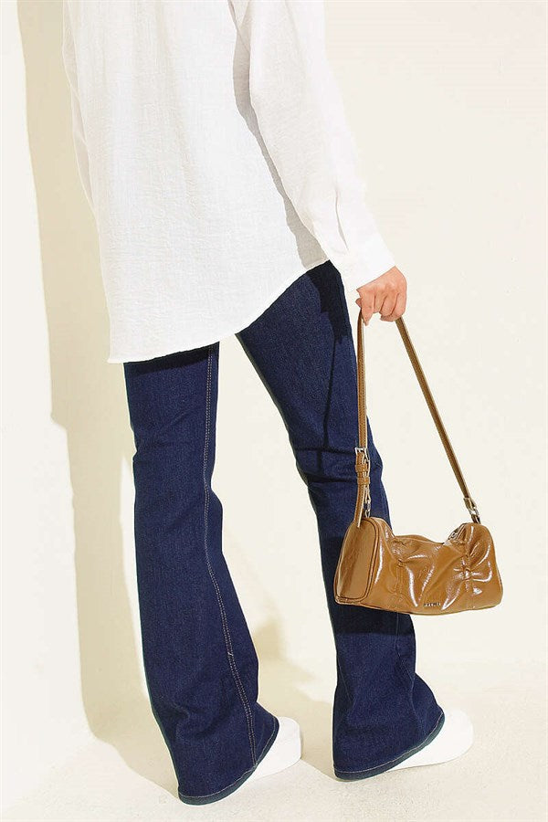 High-Waisted Spanish-Style Wide-Leg Trousers, Navy Blue