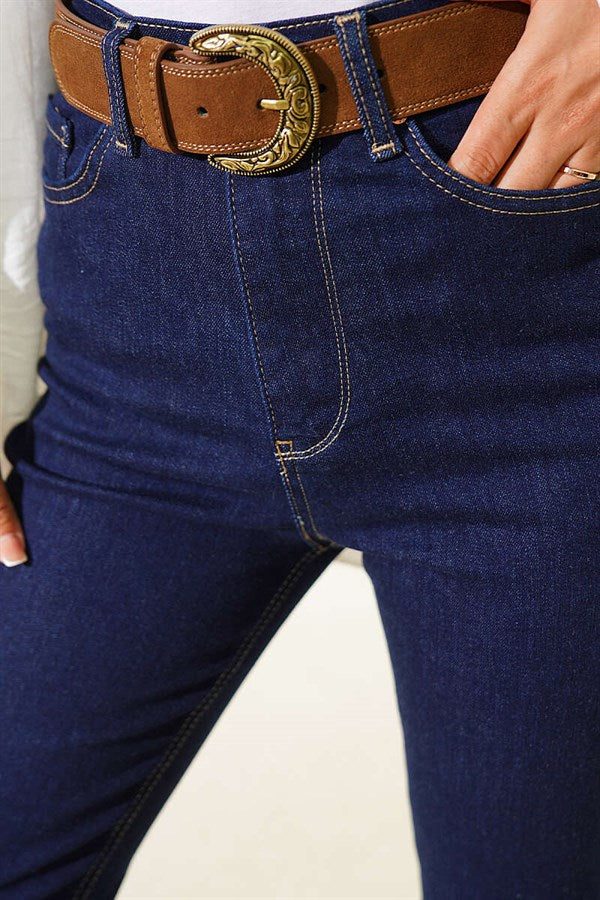 High-Waisted Spanish-Style Wide-Leg Trousers, Navy Blue