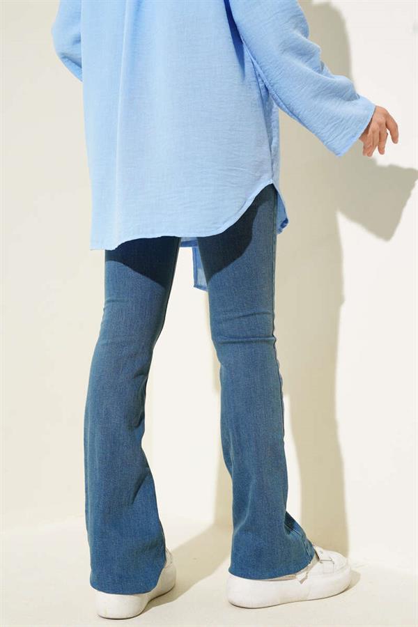 High Waist Bell-bottom Trousers Blue Tint