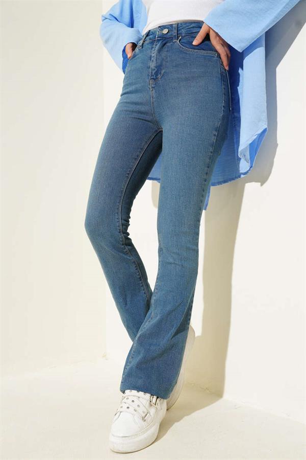 High Waist Bell-bottom Trousers Blue Tint