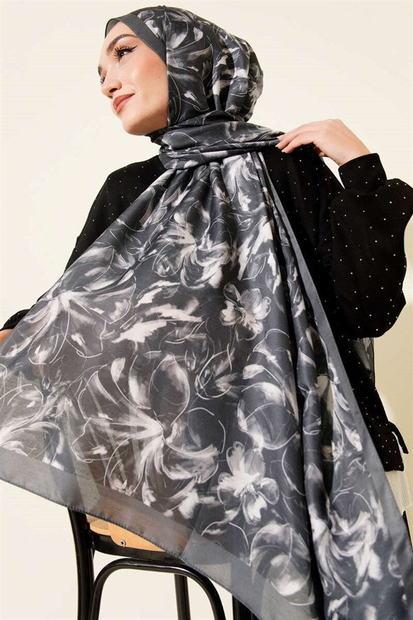 Lily Pattern Soft Shawl, Smoke Grey