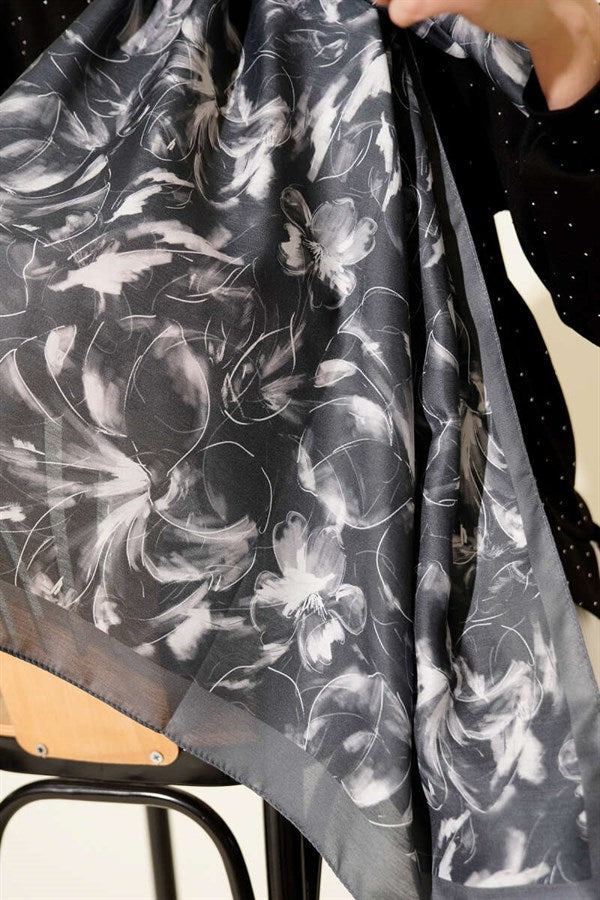 Lily Pattern Soft Shawl, Smoke Grey
