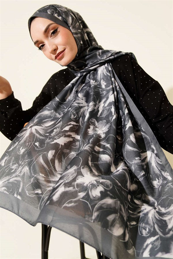 Lily Pattern Soft Shawl, Smoke Grey