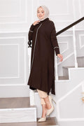 Elegant Glitter Striped Mevlana Knit Tunic Brown