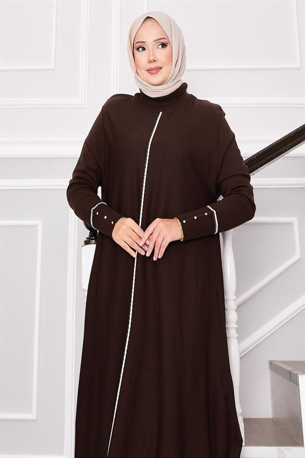 Elegant Glitter Striped Mevlana Knit Tunic Brown