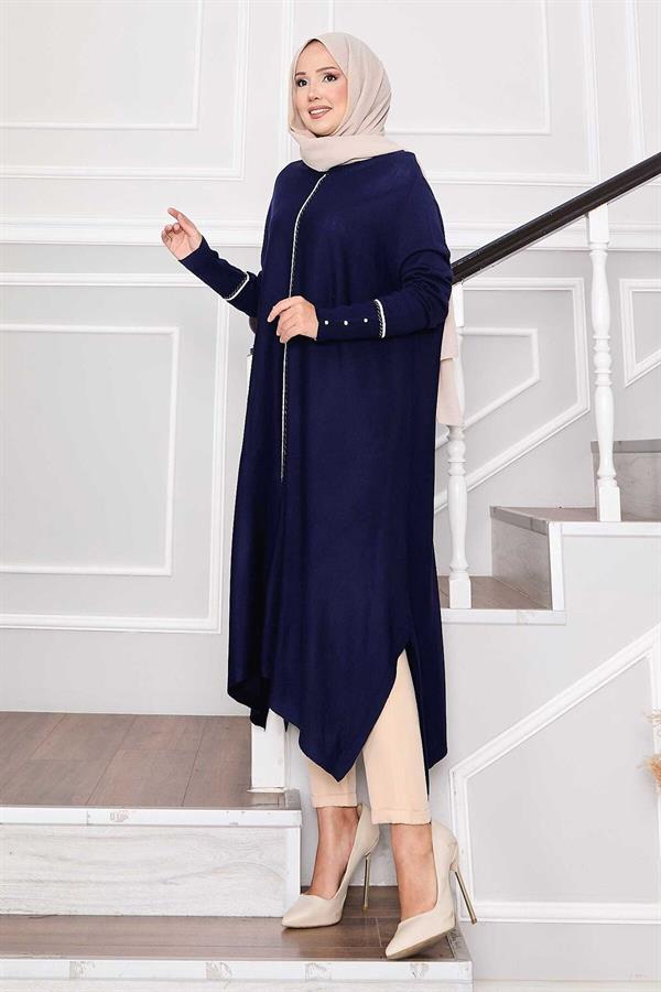 Elegant Glitter Striped Mevlana Knit Tunic in Saxe