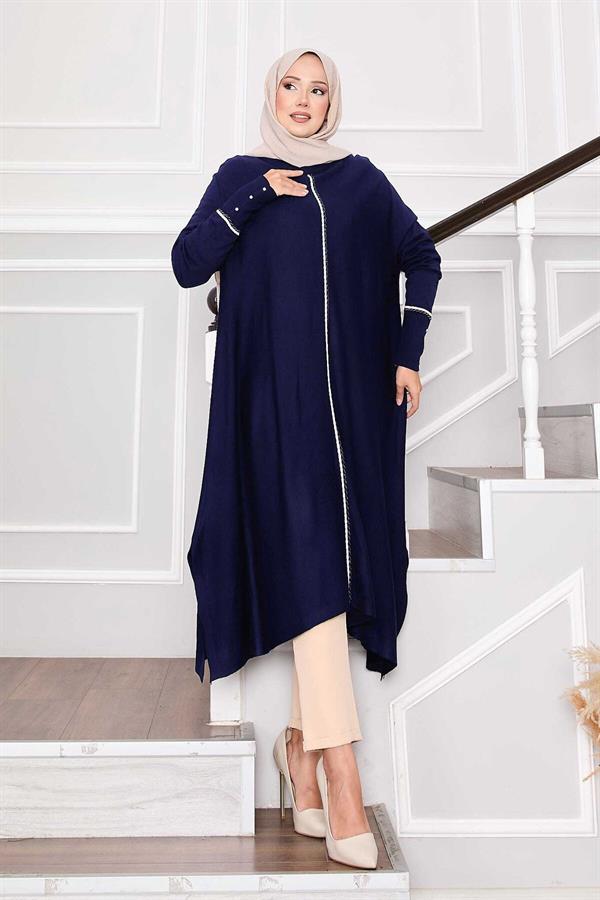Elegant Glitter Striped Mevlana Knit Tunic in Saxe