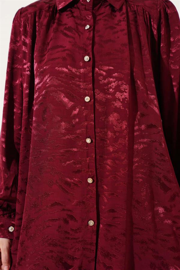 Zebra Pattern Jacquard Tunic 2 Piece Set Claret Red