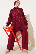Zebra Pattern Jacquard Tunic 2 Piece Set Claret Red