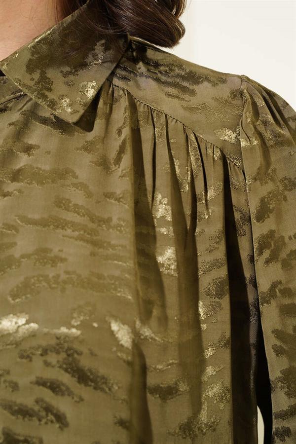 Zebra Pattern Jacquard Tunic 2 Piece Set Khaki