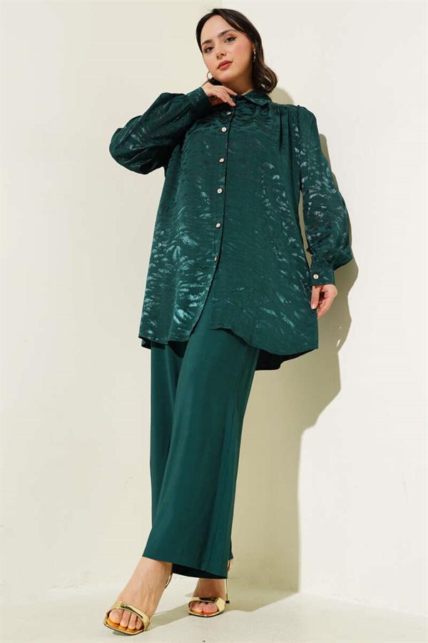 Zebra Pattern Jacquard Tunic 2 Piece Set Emerald