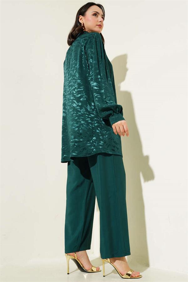 Zebra Pattern Jacquard Tunic 2 Piece Set Emerald