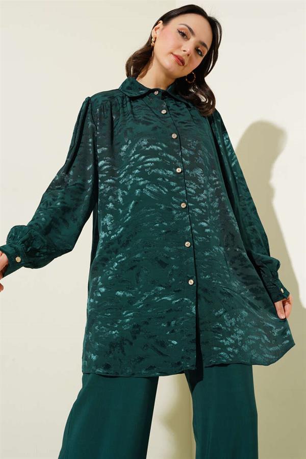 Zebra Pattern Jacquard Tunic 2 Piece Set Emerald